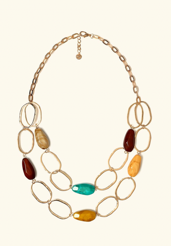 OVAL & STONES CHAIN NECKLACE